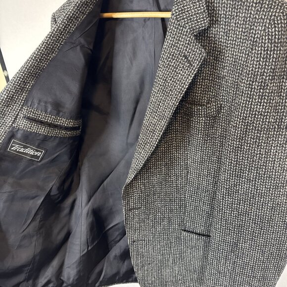 Vintage Harris Tweed Sport Coat Blazer Men 42 Handwoven Scotland Gray Black Wool - Picture 7 of 7